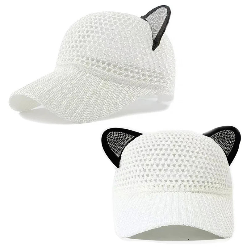 Sommer Damen Niedliche Katzenohren Mesh Baseballkappe | Verstellbarer Sonnenschutz Hut Kaufschwan®