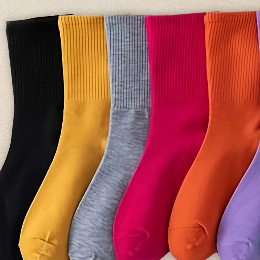 10 Paare Damen Rundhals-Socken | Mehrere Einfarbige Farben | Schlichte, Modische & Vielseitige Mittellange Freizeit-Socken Kaufschwan®