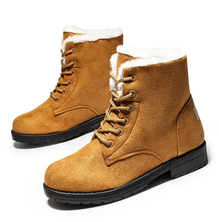 Damen Schneestiefel – Flache Plateau Winter Schuhe | Warme Kunstfell Gefütterte Plüsch Stiefel für Damen | Bequeme Winter Schuhe