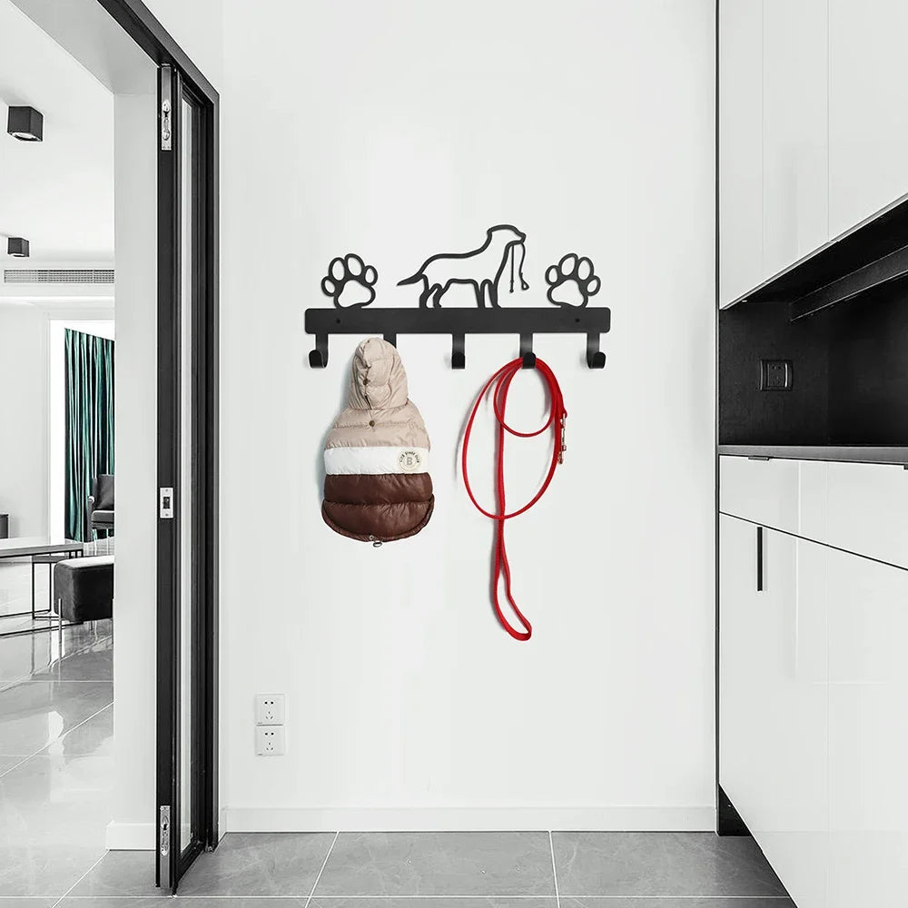 Metall Wandhaken mit Pfotenmotiv – Hundehalter mit 5 Haken | Wandorganizer aus Eisenkunst für Schlüssel, Leinen & Jacken