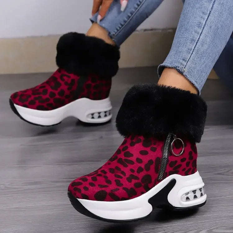 Damen Plateau Schneestiefel – Dicksohlige Winter Stiefeletten aus Kunst-Wildleder | Rutschfeste Knöchelstiefel mit Kunstfellfutter Größe 43