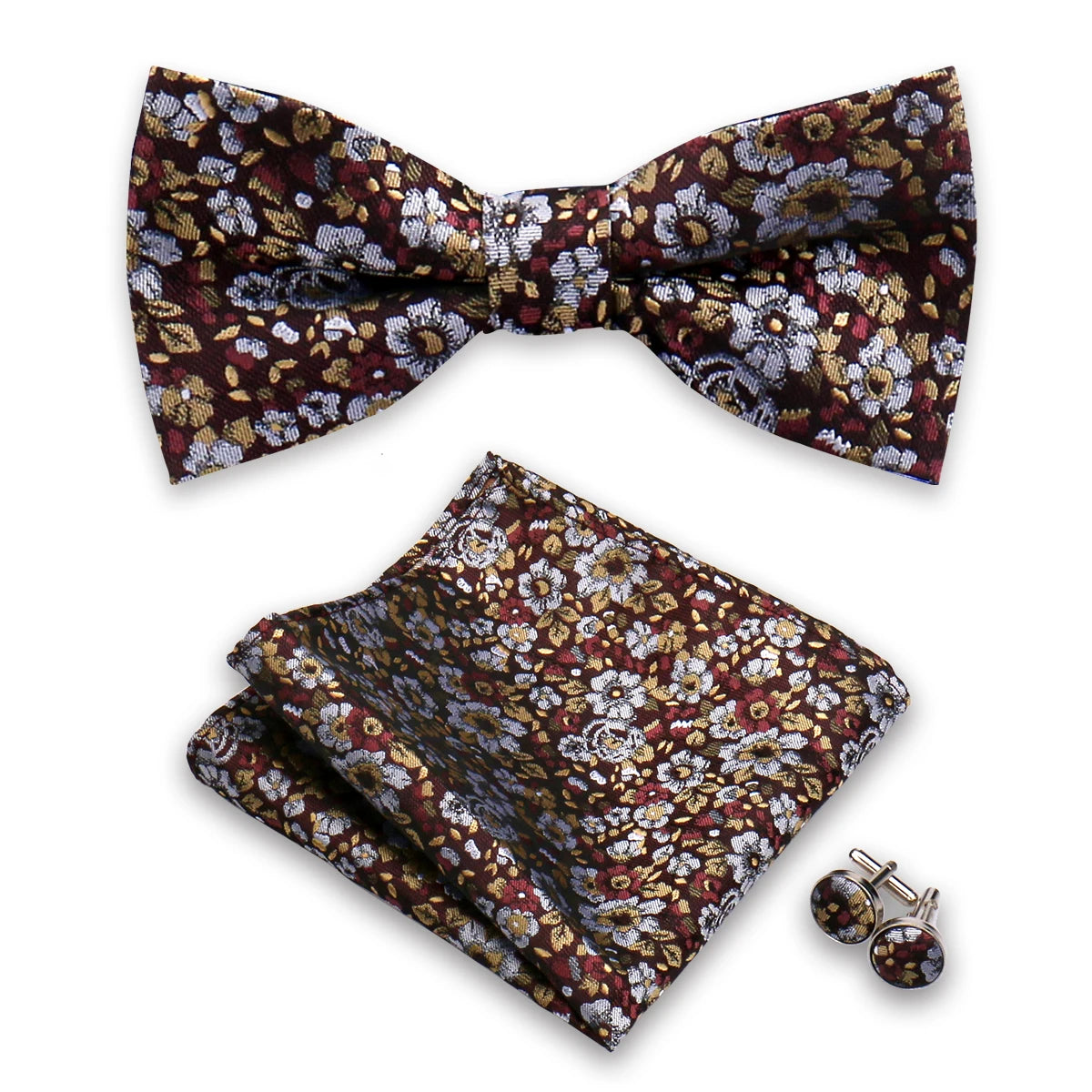 Herren Fliegen-Set – 3-teiliges Geschenkset mit Fliege, Einstecktuch & Manschettenknöpfen | Elegantes Rotes Accessoire für Business & Hochzeit Kaufschwan®