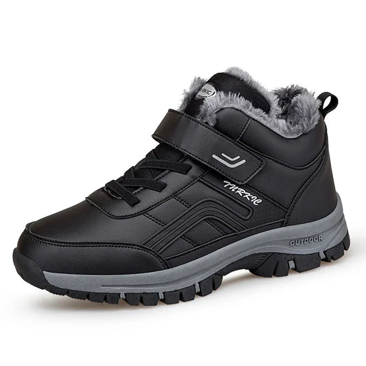 Herren Winterstiefel – Wasserdichte PU-Leder Schneestiefel | Gefütterte Rutschfeste Hohe Arbeits- & Freizeitschuhe Kaufschwan® Schwarz 39