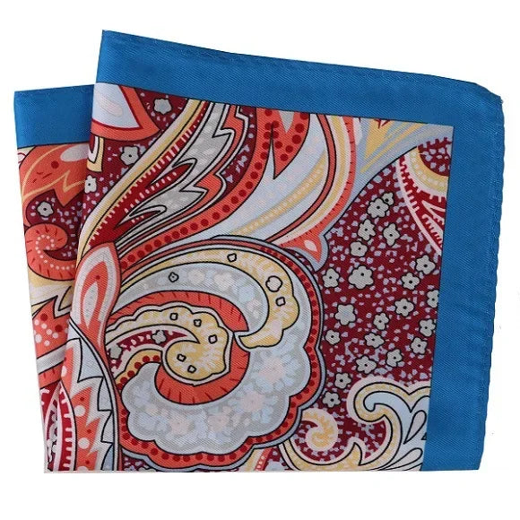 Großes 30×30CM Herren Einstecktuch – Mehrfarbig Bedruckt mit Blumen-, Paisley-, Hahnentritt- & Geometrischem Muster Kaufschwan® Blau-Rot mit Paisley-Design