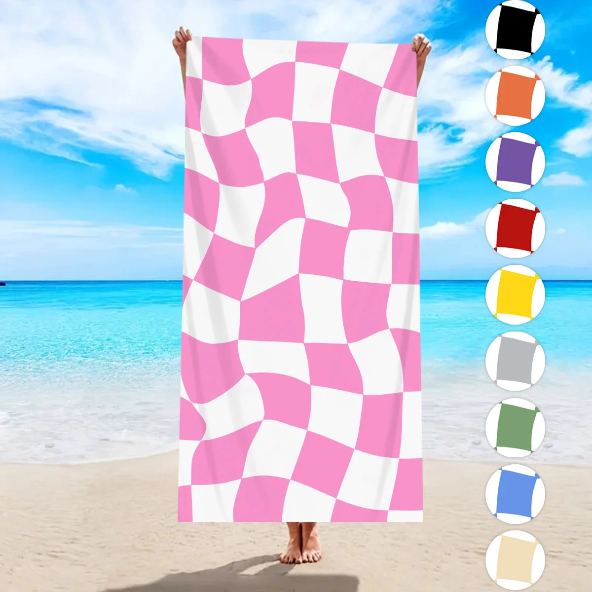 Modisches Kariertes Strandtuch – Schnell Trocknend & Saugfähig | Großes Mikrofaser Handtuch in Mehreren Farben für Strand & Reisen