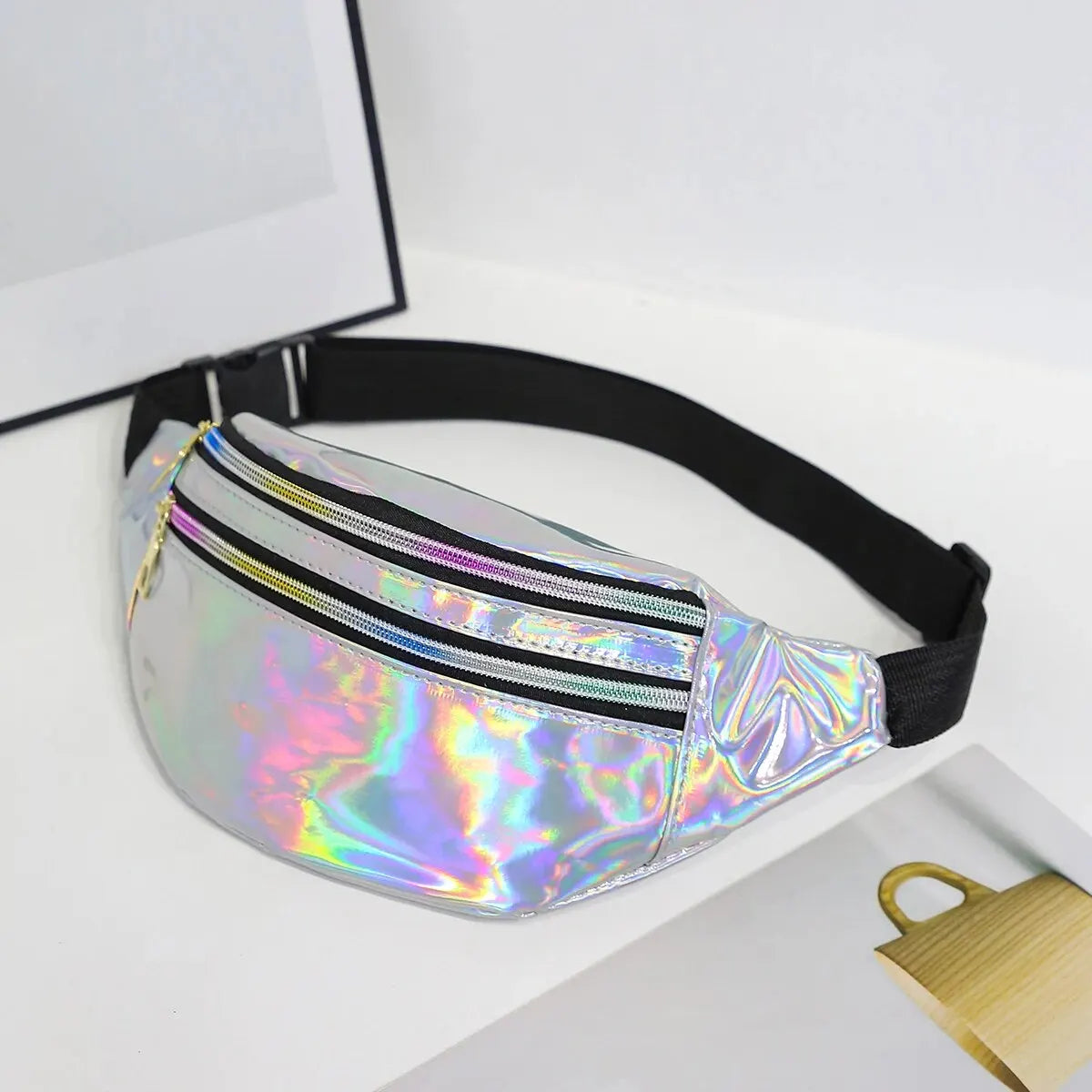 Holografische Glitzer Gürteltasche – Laser Fanny Pack | Designer Hüfttasche für Damen & Mädchen, Party, Reisen & Crossbody Kaufschwan® Silber