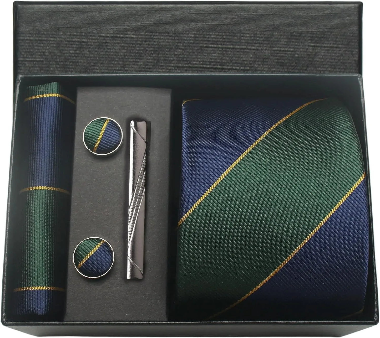 Herren Krawatten-Set aus 100% Seide – 8 cm Krawatte mit Einstecktuch & Manschettenknöpfen | Klassisches Geschenkset für Business & Hochzeit