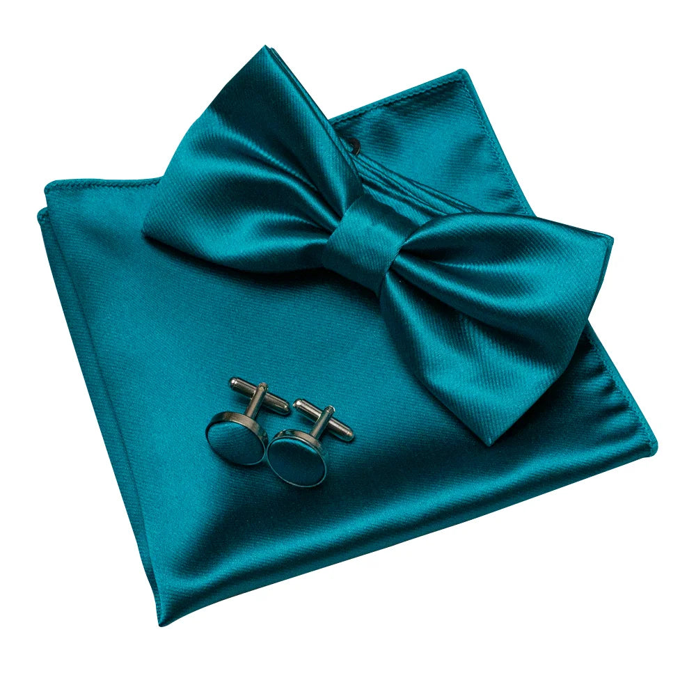 Herren Satin-Fliegen-Set – Elegante Fliege mit Manschettenknöpfen & Einstecktuch | Glänzendes Accessoire für Business & Hochzeit Kaufschwan® Türkis