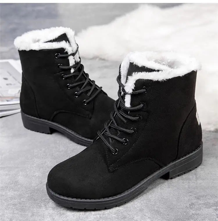 Damen Schneestiefel – Flache Plateau Winter Schuhe | Warme Kunstfell Gefütterte Plüsch Stiefel für Damen | Bequeme Winter Schuhe