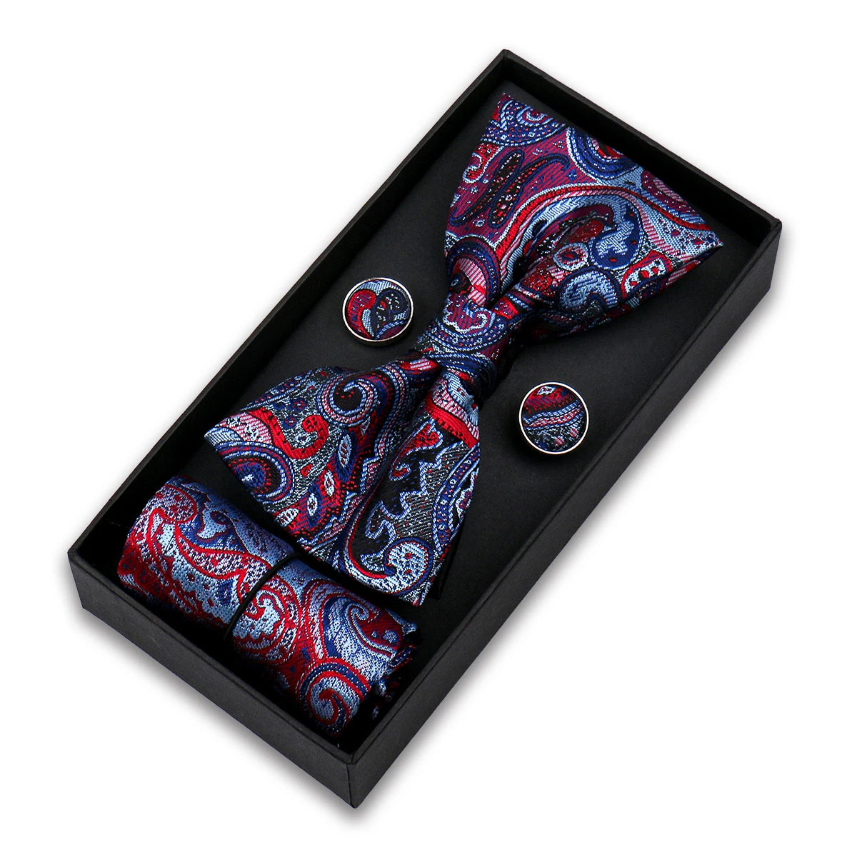 Herren Fliegen-Set – 3-teiliges Geschenkset mit Fliege, Einstecktuch & Manschettenknöpfen | Elegantes Rotes Accessoire für Business & Hochzeit