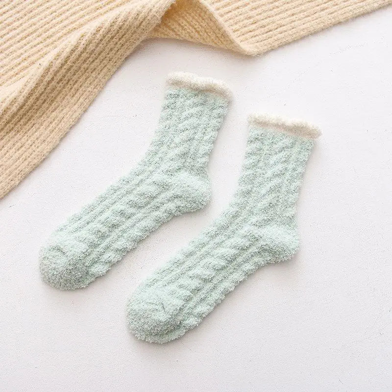 10 Paare Winter-Baumwollsocken | Warme Dicke Haussocken | Flauschige Plüsch-Socken in Wadenhöhe für Herbst & Winter Kaufschwan® Grün 1 Paare