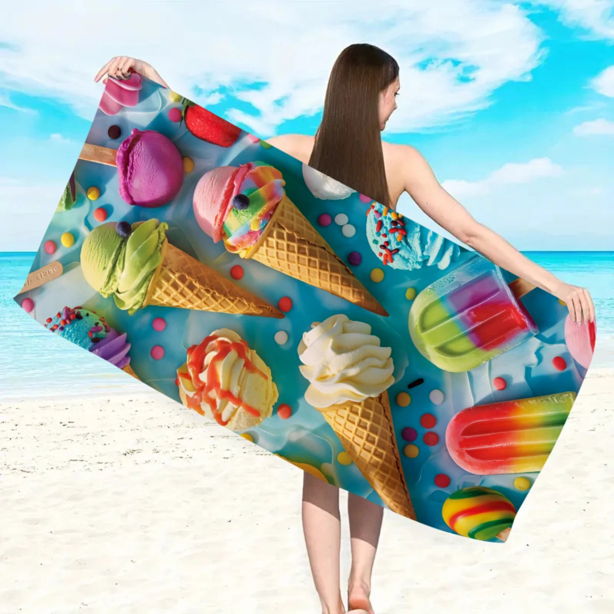 Strandtuch mit Eiscreme-Motiv – Schnell Trocknendes & Saugfähiges Mikrofaser Handtuch | Lustiges Sommer Handtuch für Reisen, Sport & Yoga