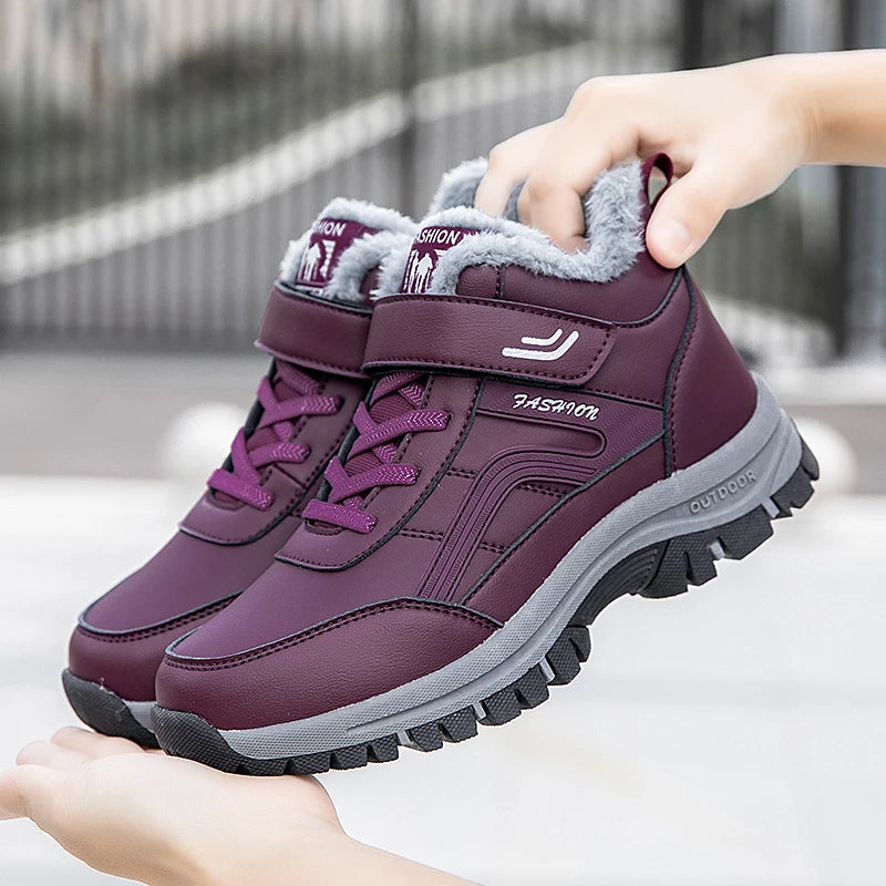 Damen Winterstiefel – Designer Wasserdichte Plateau Stiefeletten im Australischen Stil | Luxus Lederoptik mit Kunstfell Futter