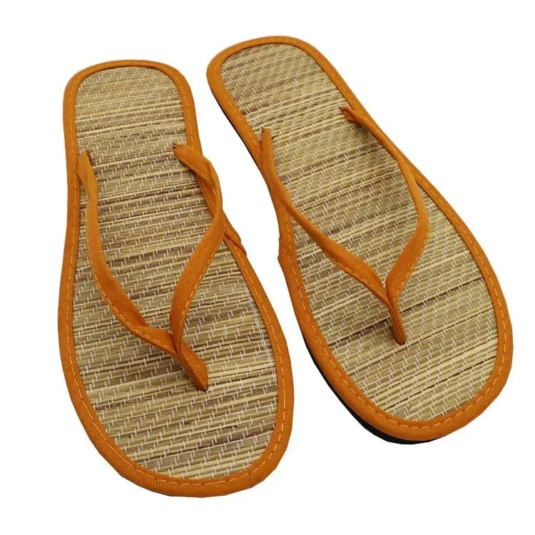 Damen Flache Flip-Flops | Bequeme Rutschfeste Bambus-Rattan Sandalen | Hausschuhe für Bad & Alltag
