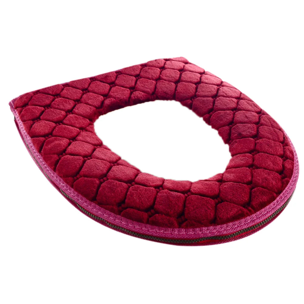 Weiche WC-Sitzauflage – Warmer Plüsch-Toilettensitzbezug für Winter | Waschbarer O-förmiger WC-Deckel (37cm × 44cm) Kaufschwan® Rot