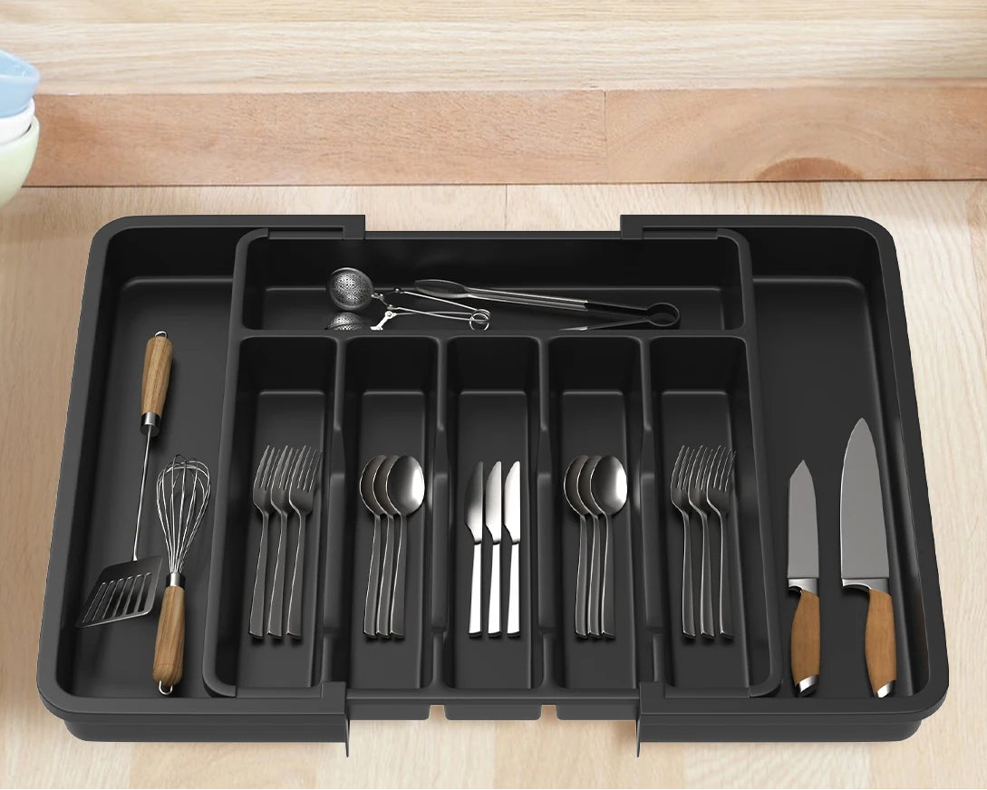 Erweiterbarer Besteck Schubladeneinsatz – 6–8 Fächer Küchen Organizer | Besteck Aufbewahrungsbox für Messer Gabel Löffel Kaufschwan®