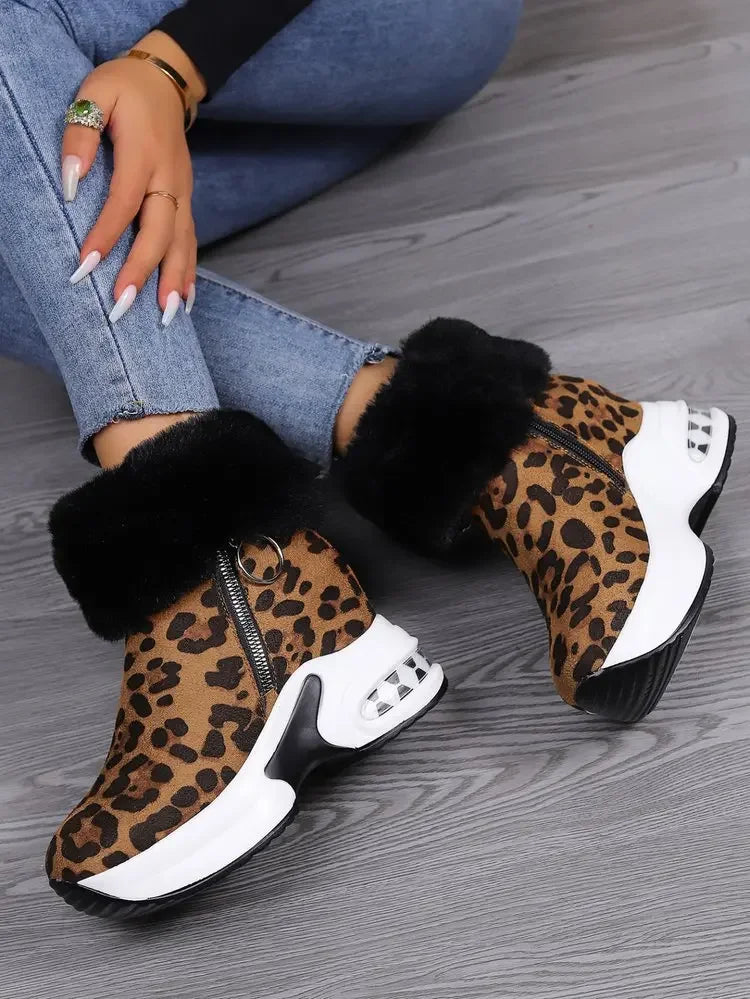 Damen Plateau Schneestiefel – Dicksohlige Winter Stiefeletten aus Kunst-Wildleder | Rutschfeste Knöchelstiefel mit Kunstfellfutter Größe 43