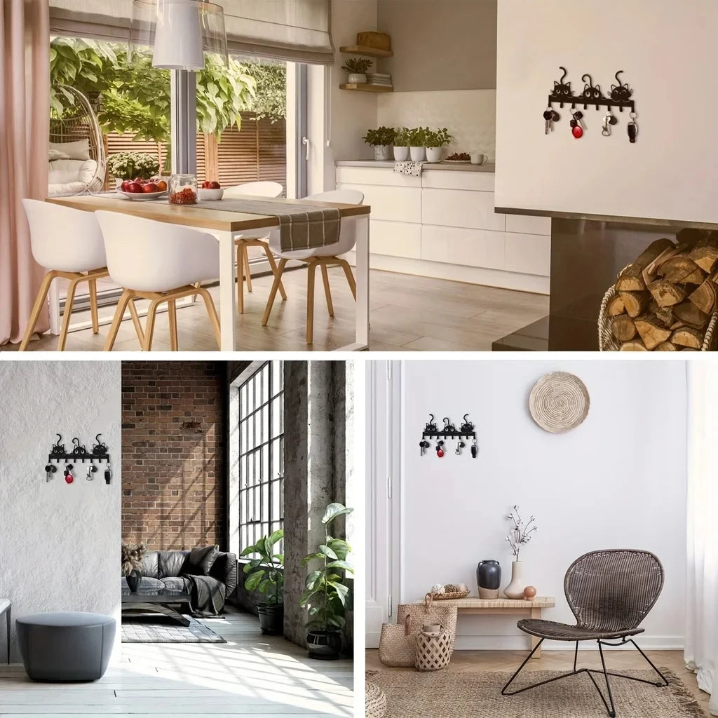 Süßer Katzen Schlüsselhalter – Wandmontierter Dekorativer Haken | Metall Wandregal für Schlüssel, Jacken & Haushaltsdeko