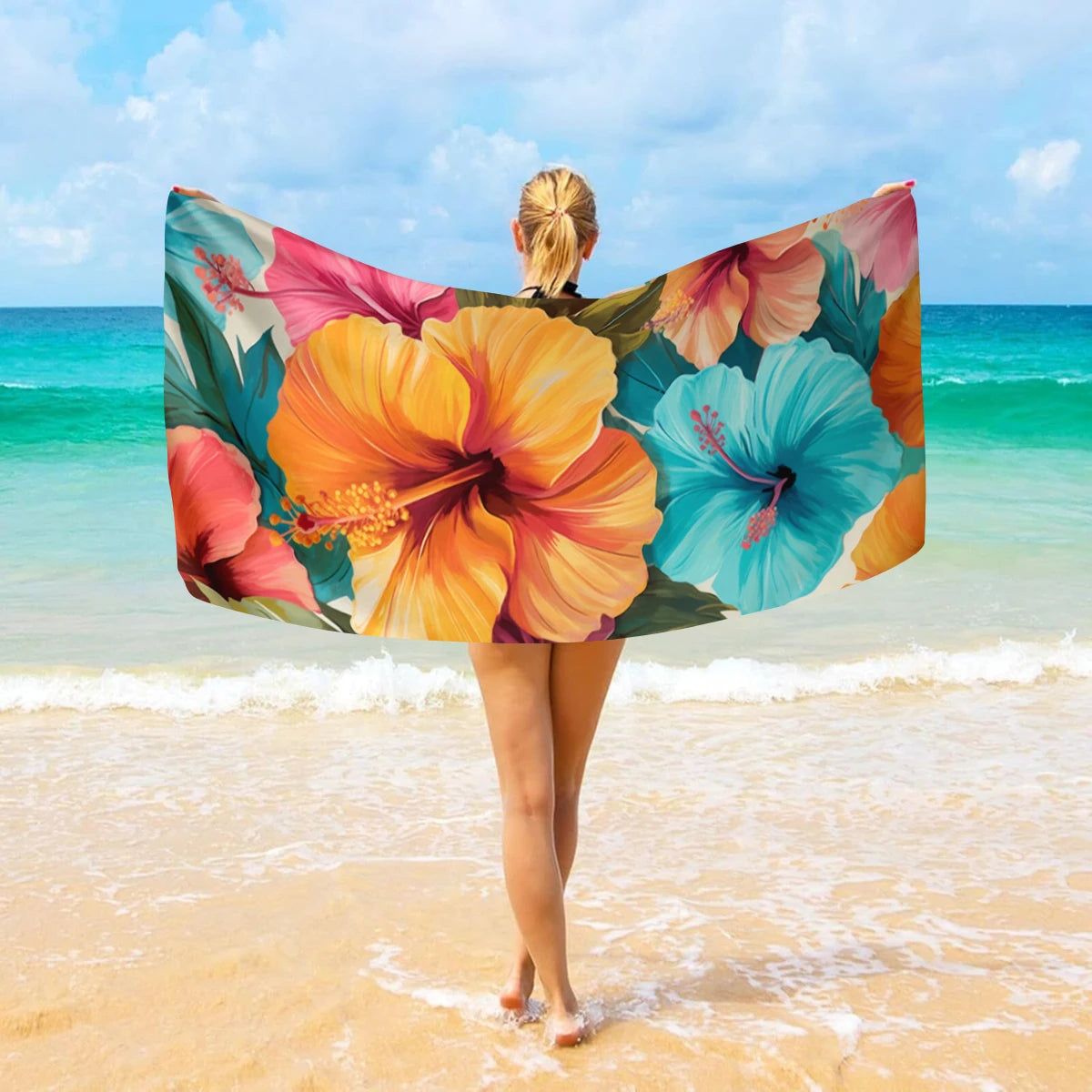 Tropisches Blumen Strandtuch – Schnell Trocknendes & Saugfähiges Mikrofaser Handtuch | Leichtes Reisehandtuch für Sport, Yoga, Schwimmen & Camping