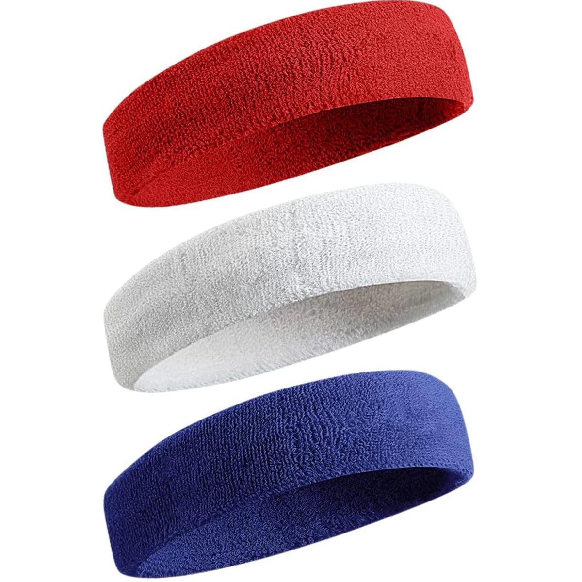3 Stück Schweißfeste Sport Stirnbänder für Damen & Herren – Feuchtigkeitsableitende Elastische Schweißbänder für Tennis, Basketball, Laufen & Fitness Kaufschwan® Rot-Weiß-Blau