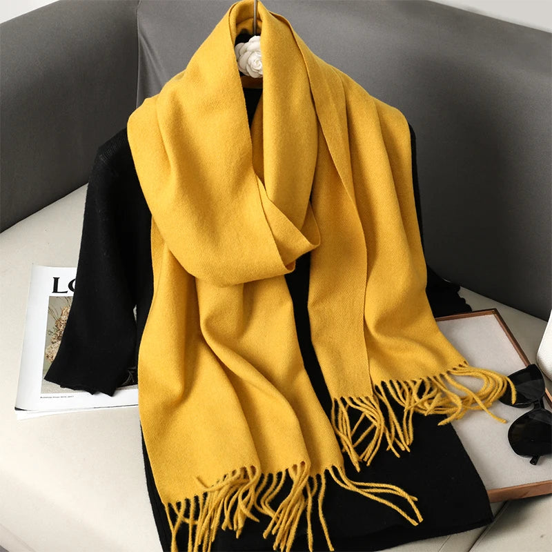 Bunte Winter Schals für Damen | Langer Kaschmir-Optik Wärmeschal | Einfarbig Hijab, Umschlagtuch & Pashmina Kopftuch