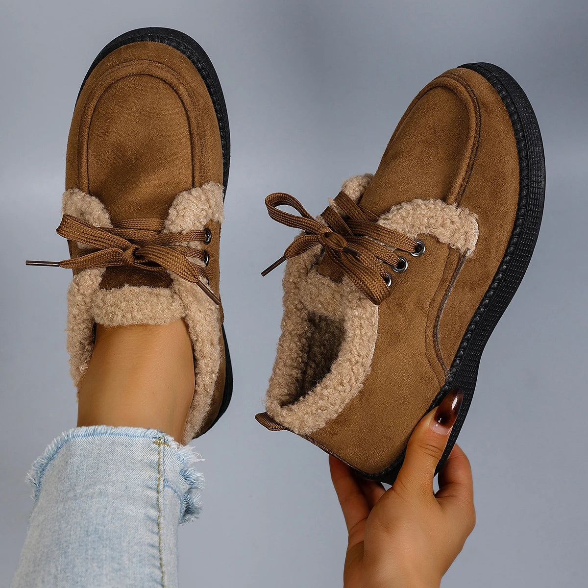 Damen Niedrige Winter Baumwollschuhe – Warme, Bequeme & Atmungsaktive Freizeitschuhe | Kunstfell Gefütterte Herbst- und Winterschuhe