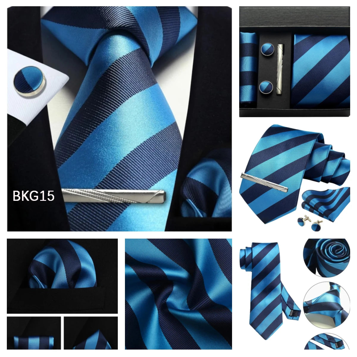Herren Krawatten-Set aus 100% Seide – 8 cm Krawatte mit Einstecktuch & Manschettenknöpfen | Klassisches Geschenkset für Business & Hochzeit Kaufschwan®