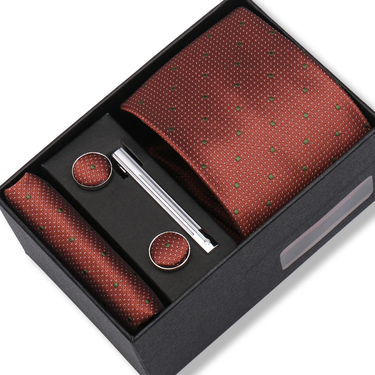 Herren Jacquard-Krawatten-Set 8 cm – Elegante Krawatte mit Einstecktuch, Manschettenknöpfen & Krawattenklammer | Luxus-Geschenkbox für Hochzeit & Business