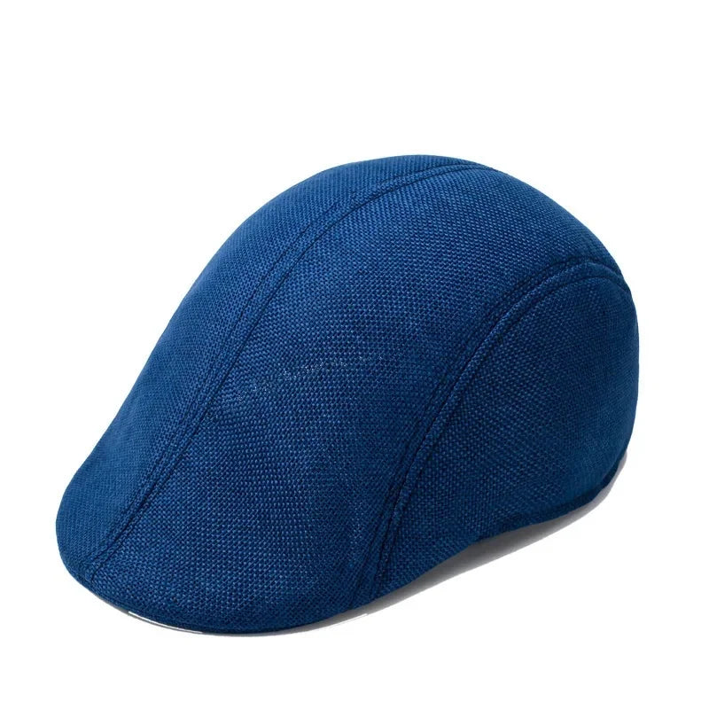 Herren Vielseitige Baumwoll-Leinen Barett Mütze | Frühling & Herbst Britische Retro Duckbill Cap | Atmungsaktive Maler Kappe Mode Accessoire Kaufschwan® Alle Werften HIMMELBLAU