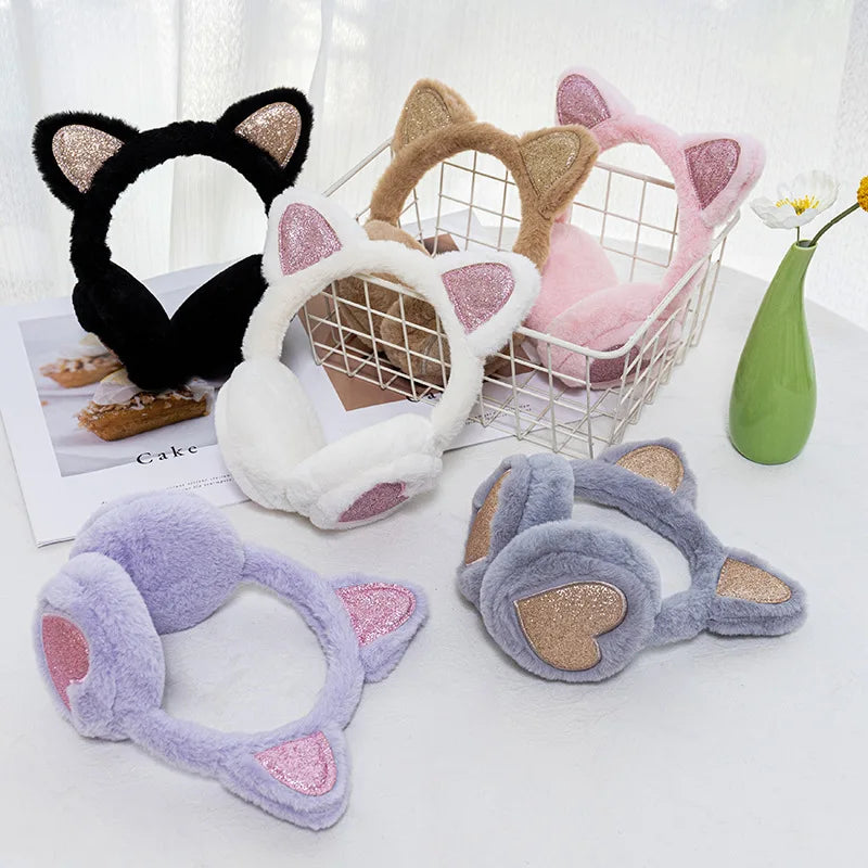 Herbst Winter Plüsch Ohrwärmer mit Katzenohren & Rosa Herz – Thermische Dicke Earmuffs für Kinder & Damen | Süß & Warm Kaufschwan®
