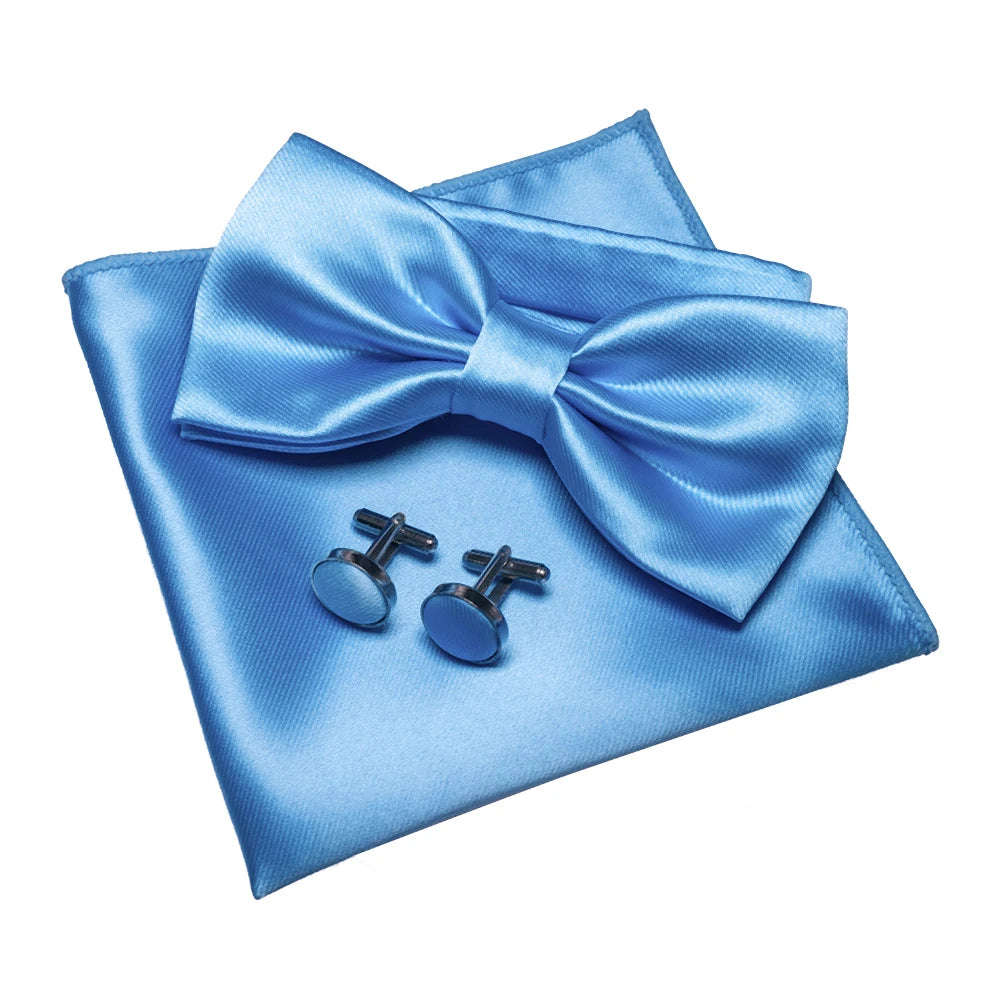 Herren Satin-Fliegen-Set – Elegante Fliege mit Manschettenknöpfen & Einstecktuch | Glänzendes Accessoire für Business & Hochzeit Kaufschwan® Hellblau