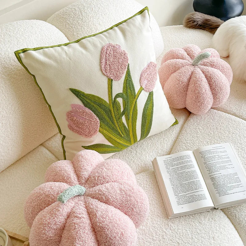 Tulpen-Kissen | Niedliches Rosa Kürbis-Kissen | Sofa-, Bett- & Dekokissen Kaufschwan®
