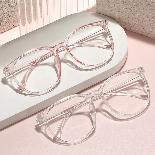 Transparent Large Frame Computer Glasses Women Round Anti Blue Light Optical Spectacle Flat Lens Eye Protection Plain Glasses Kaufschwan®