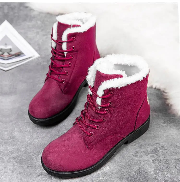Damen Schneestiefel – Flache Plateau Winter Schuhe | Warme Kunstfell Gefütterte Plüsch Stiefel für Damen | Bequeme Winter Schuhe