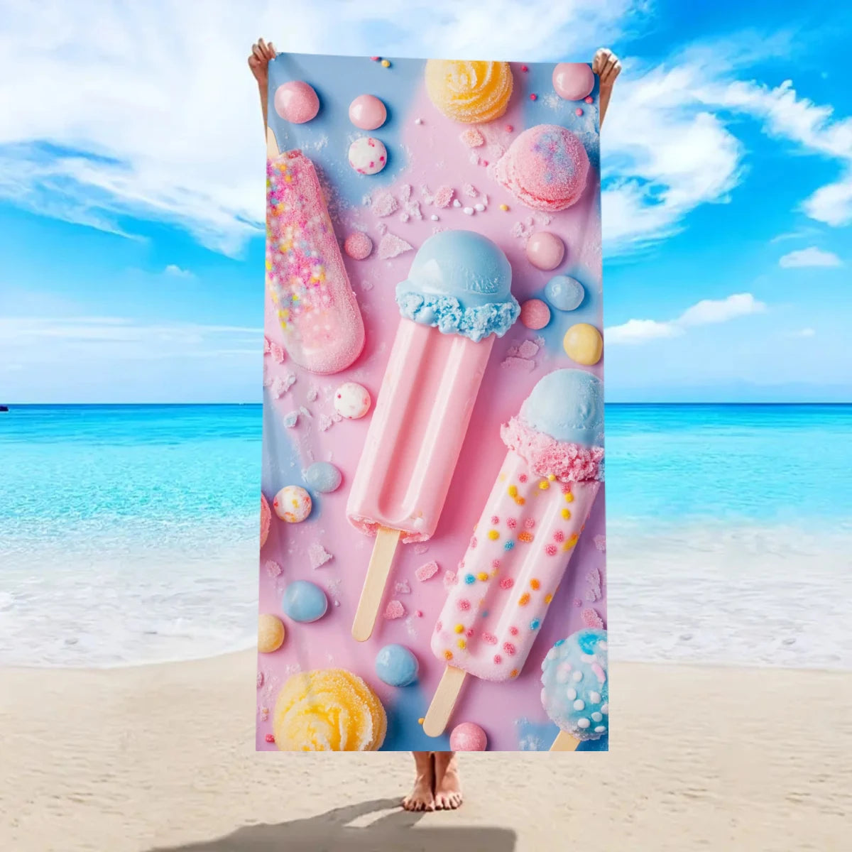 Strandtuch mit Eiscreme-Motiv – Schnell Trocknendes & Saugfähiges Mikrofaser Handtuch | Lustiges Sommer Handtuch für Reisen, Sport & Yoga