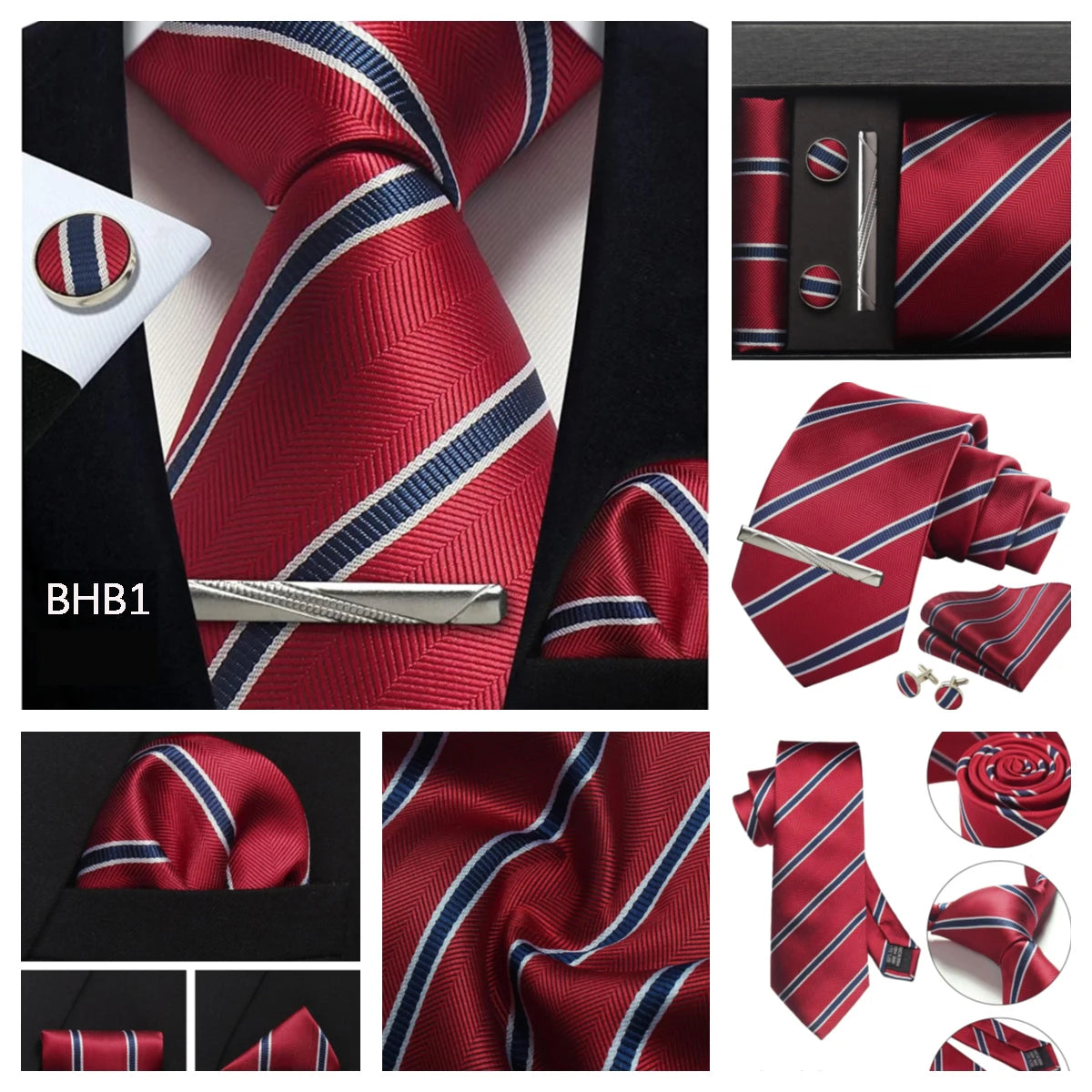Herren Krawatten-Set aus 100% Seide – 8 cm Krawatte mit Einstecktuch & Manschettenknöpfen | Klassisches Geschenkset für Business & Hochzeit Kaufschwan®
