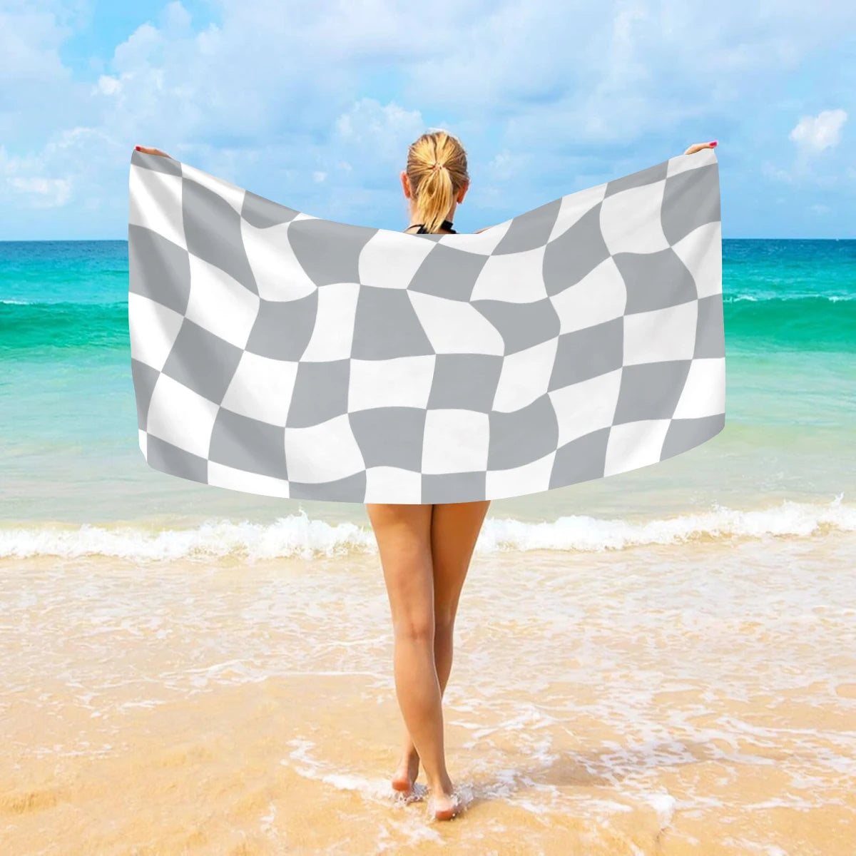 Modisches Kariertes Strandtuch – Schnell Trocknend & Saugfähig | Großes Mikrofaser Handtuch in Mehreren Farben für Strand & Reisen