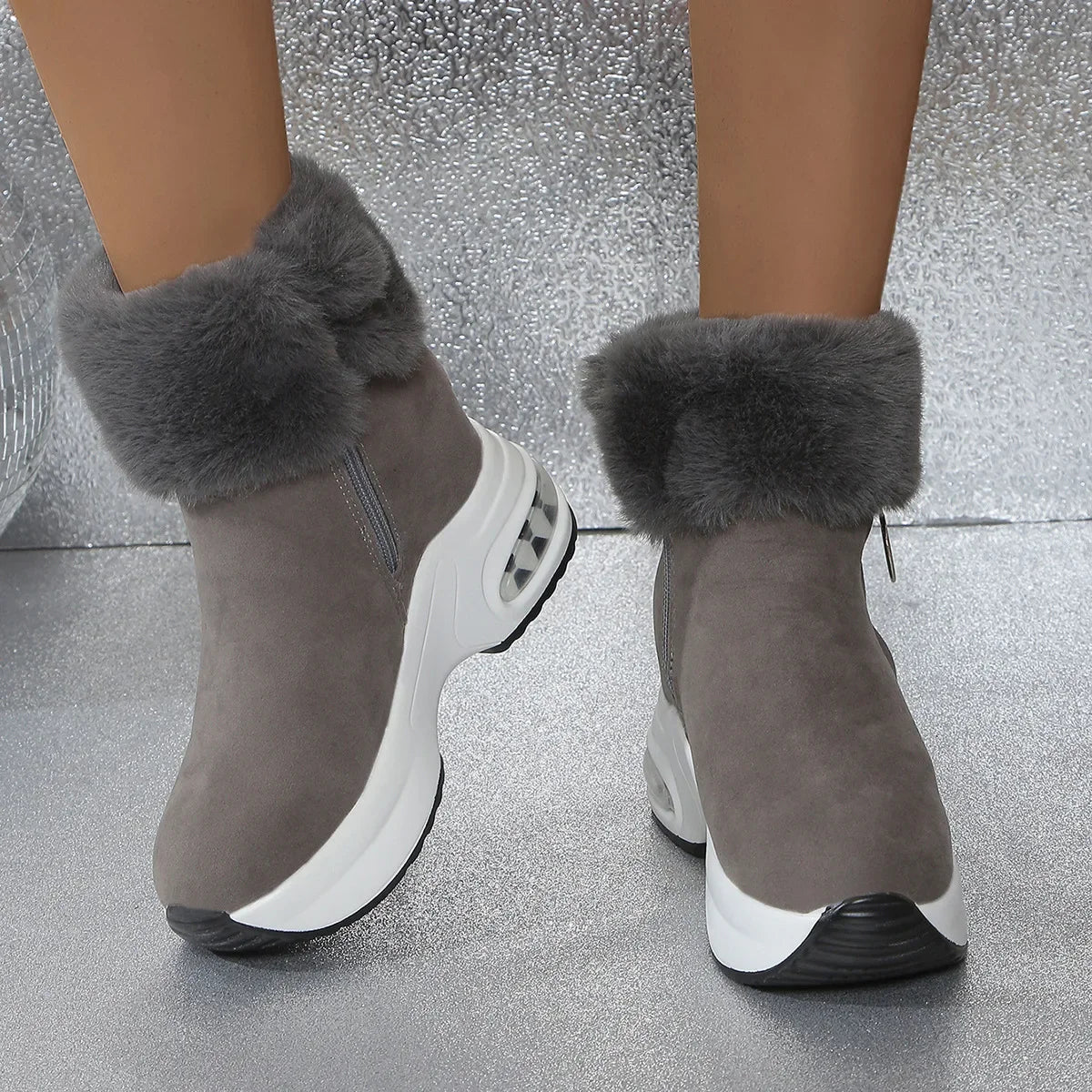Damen Winter Schneestiefel – Kurzschaft Stiefel mit Kunstfell Fleece Futter | Warme Baumwollstiefel mit Absatz & Gummisohle Größe 43