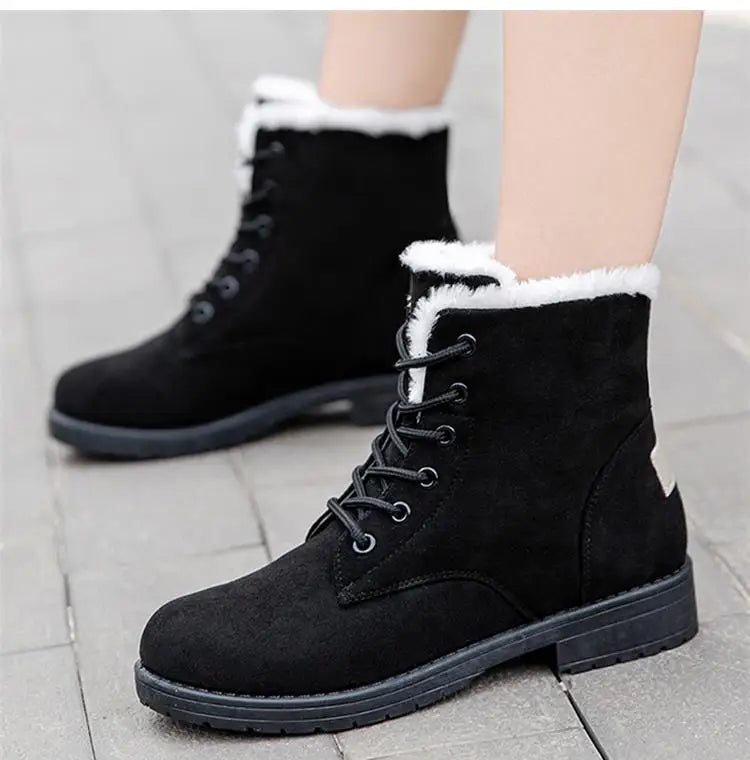 Damen Schneestiefel – Flache Plateau Winter Schuhe | Warme Kunstfell Gefütterte Plüsch Stiefel für Damen | Bequeme Winter Schuhe