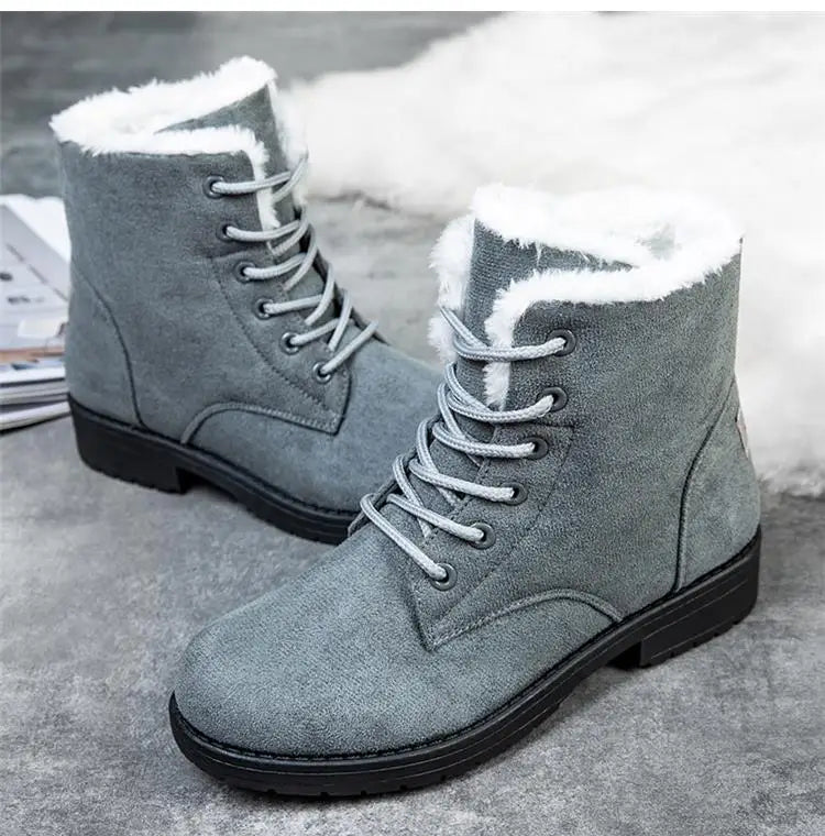 Damen Schneestiefel – Flache Plateau Winter Schuhe | Warme Kunstfell Gefütterte Plüsch Stiefel für Damen | Bequeme Winter Schuhe