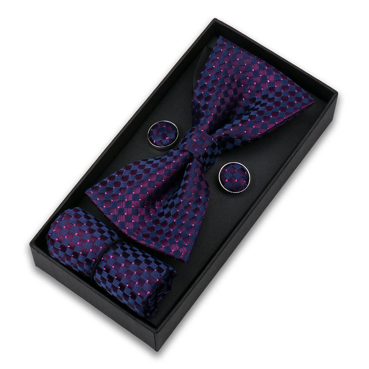 Herren Fliegen-Set – 3-teiliges Geschenkset mit Fliege, Einstecktuch & Manschettenknöpfen | Elegantes Rotes Accessoire für Business & Hochzeit