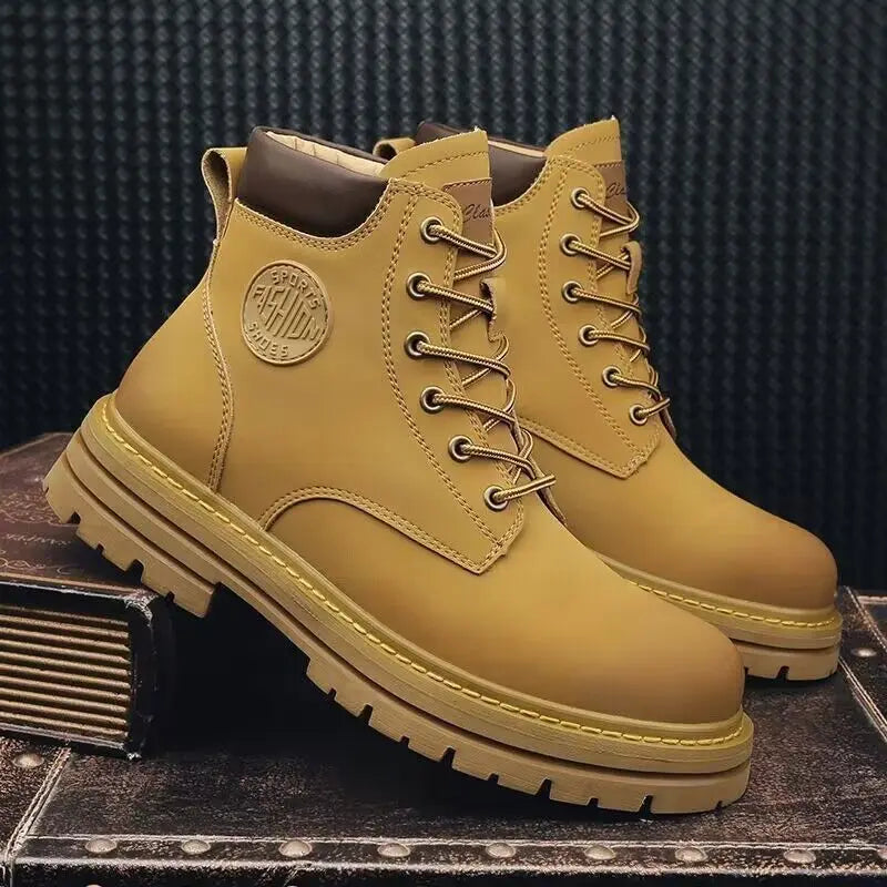 Herren Herbst-Stiefel – Modische Hohe Motorrad-Lederschuhe | Bequeme Outdoor-Schnürstiefel für Freizeit & Alltag Kaufschwan®