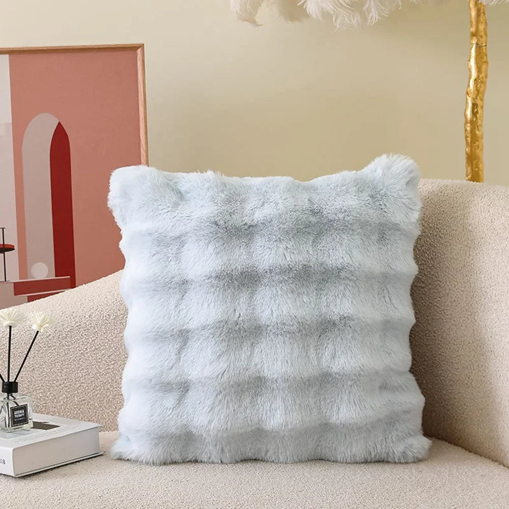 Weicher Fell-Kissenbezug | Gemütlicher Plüsch-Dekokissenbezug für Wohnzimmer, Sofa Dekor | Weiß & Grau