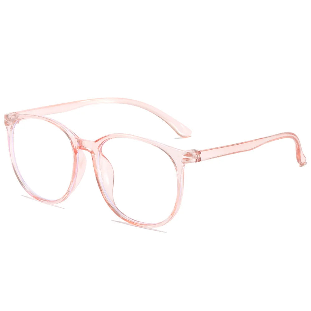 Transparent Large Frame Computer Glasses Women Round Anti Blue Light Optical Spectacle Flat Lens Eye Protection Plain Glasses Kaufschwan® Pink