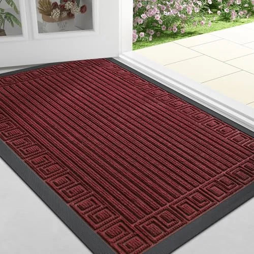 Flache Eingangsmatte – Schmutzfangend, Rutschfest für Küche & Eingangsbereich, Teppich für Wohnraum Kaufschwan® Weinrot 61x119.5cm