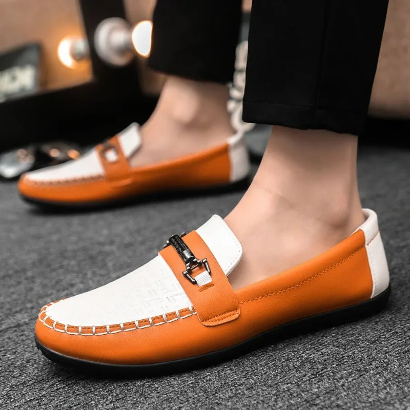 Herren Leder-Loafer – Klassische Runde Mokassins | Flache Slip-On Freizeitschuhe aus Weichem PU-Leder für Büro & Alltag Kaufschwan®