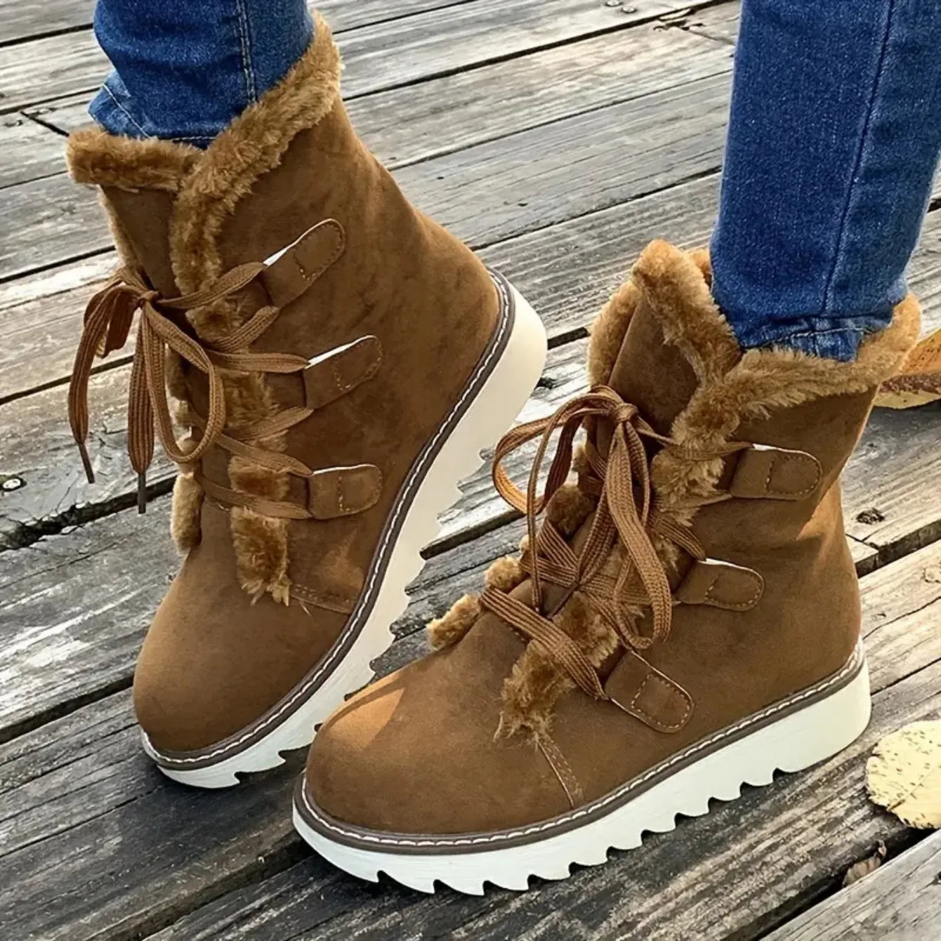 Damen Winter Schneestiefel – Wasserdichte Mittelhohe Schnürstiefel | Wärmeisolierte Outdoor Schuhe mit Kunstfell Futter & Rutschfester Sohle