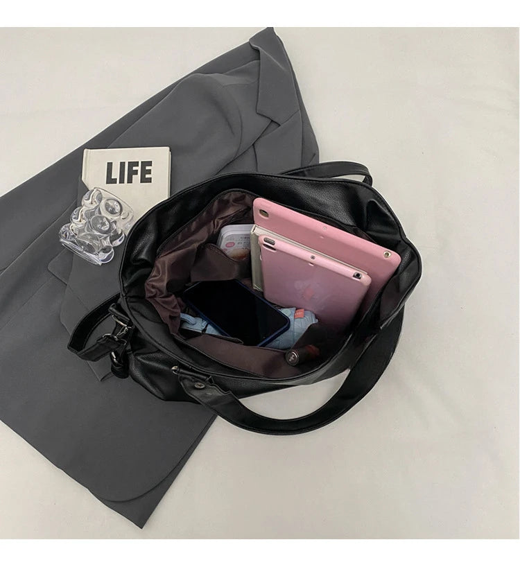 Damen Schultertasche – Hochwertige Kunstleder Handtasche mit Kontrastfarben | Weiches Innenfach & Reißverschluss Kaufschwan®