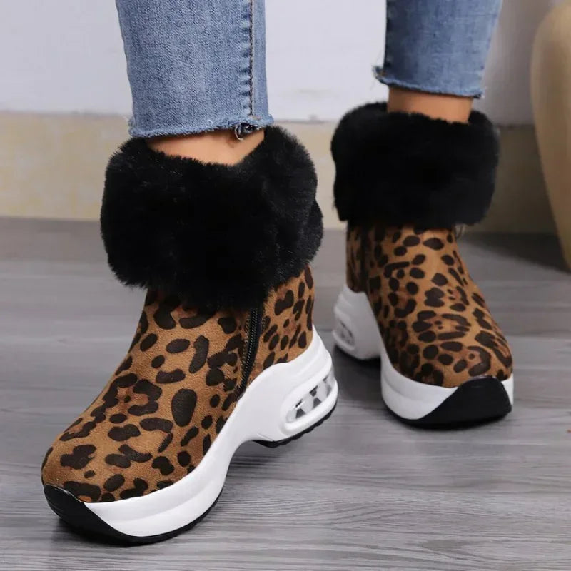 Damen Plateau Schneestiefel – Dicksohlige Winter Stiefeletten aus Kunst-Wildleder | Rutschfeste Knöchelstiefel mit Kunstfellfutter Größe 43