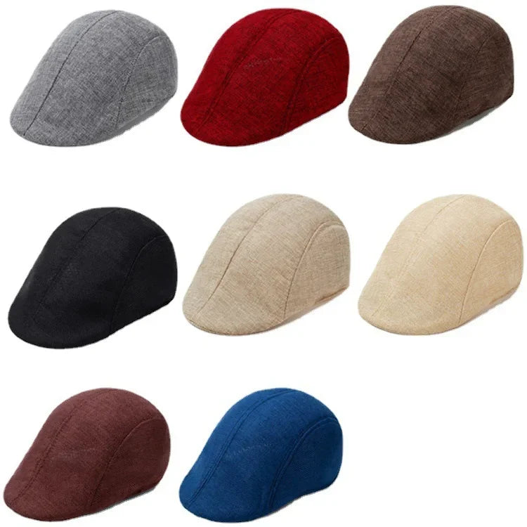 Herren Vielseitige Baumwoll-Leinen Barett Mütze | Frühling & Herbst Britische Retro Duckbill Cap | Atmungsaktive Maler Kappe Mode Accessoire Kaufschwan®
